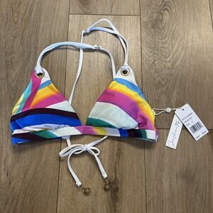 Sunshine 79 Junior's Multi Color‎ Bikini Top Gold Accents Size 8 NEW